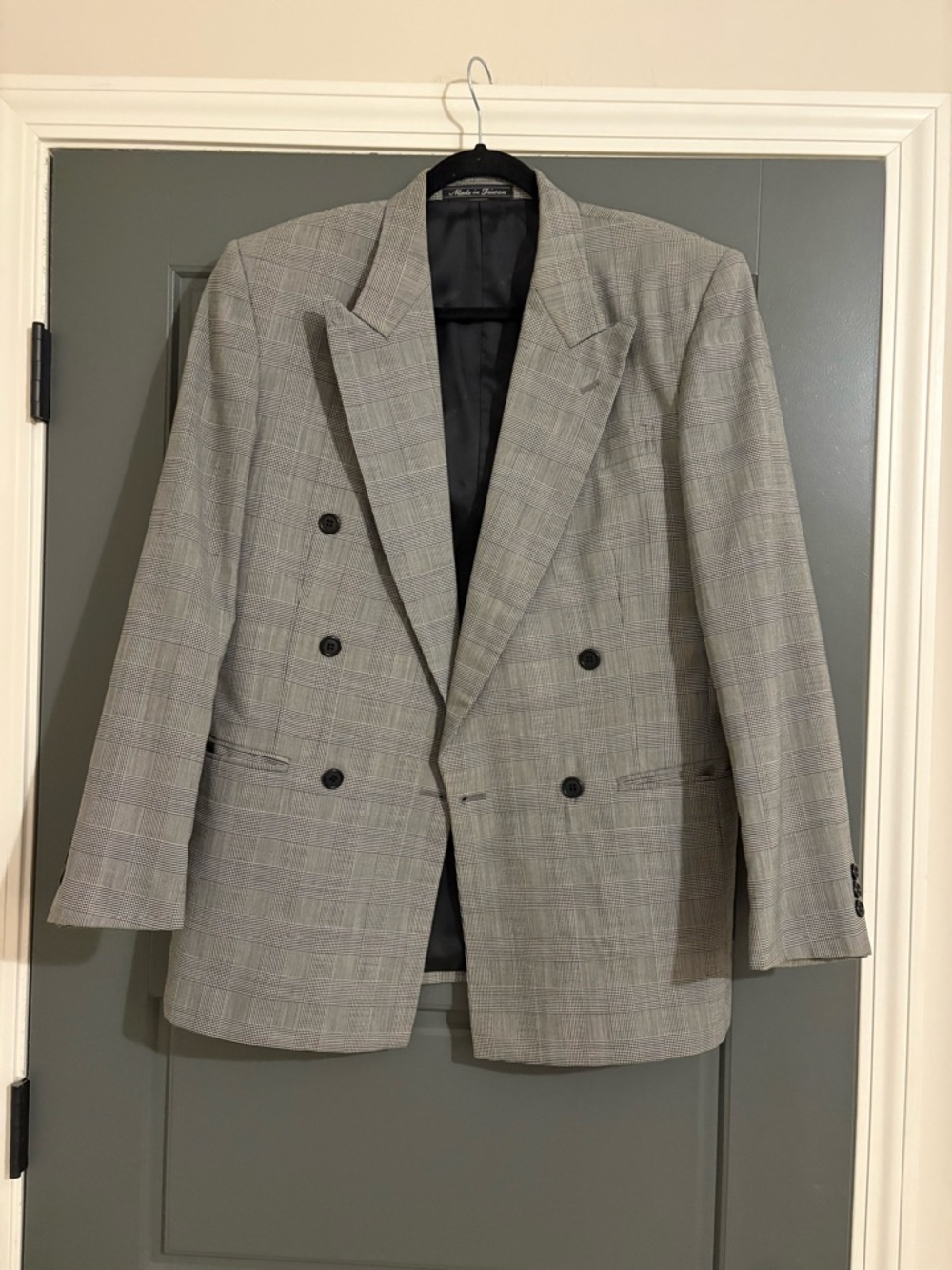 Pierre Balmain Paris Double Breasted Blazer Gray Plaid Wool Blend 37R